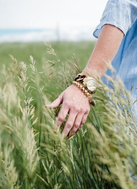 a man walks across a field