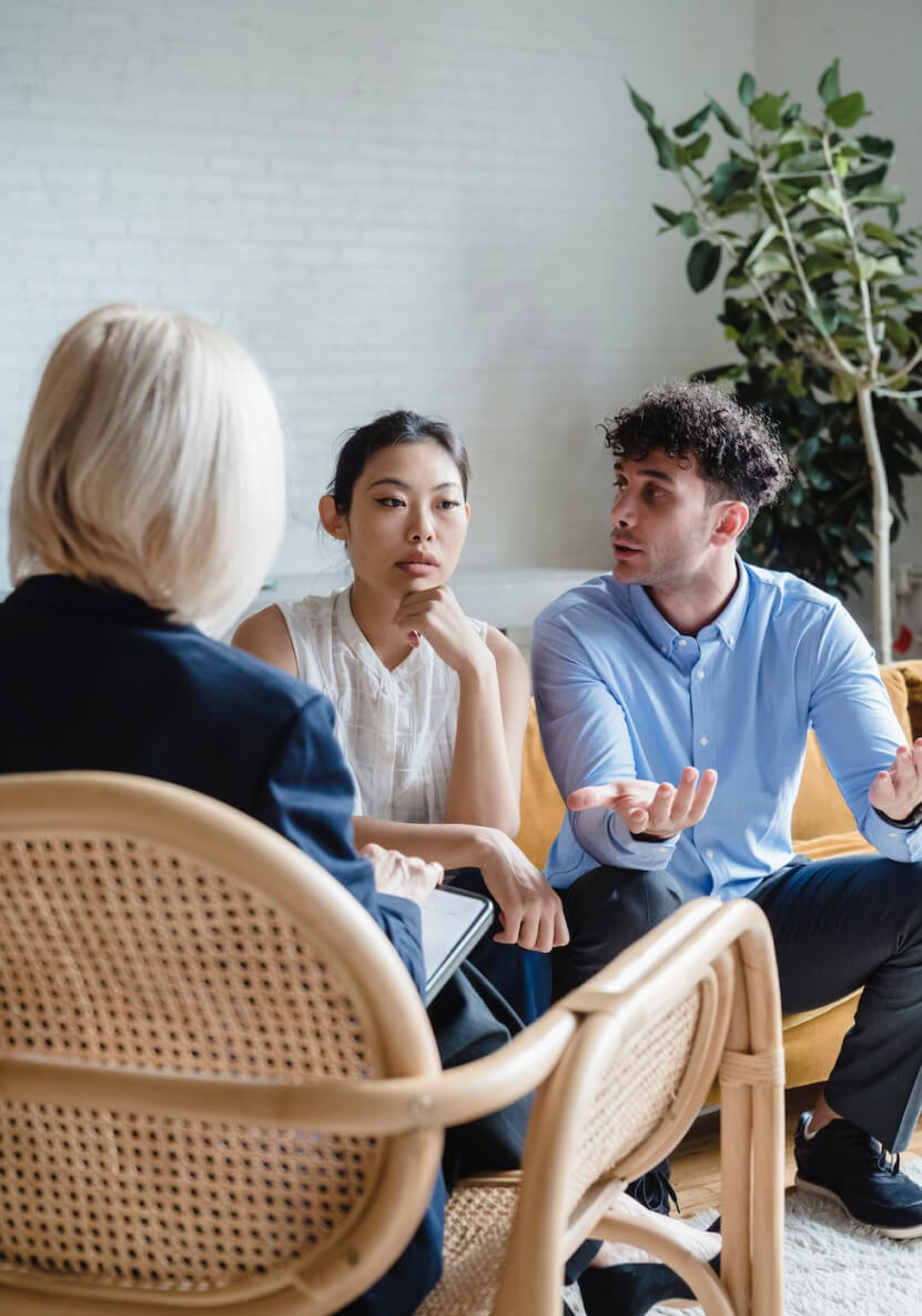 Couple consults with relapse prevention plan specialist