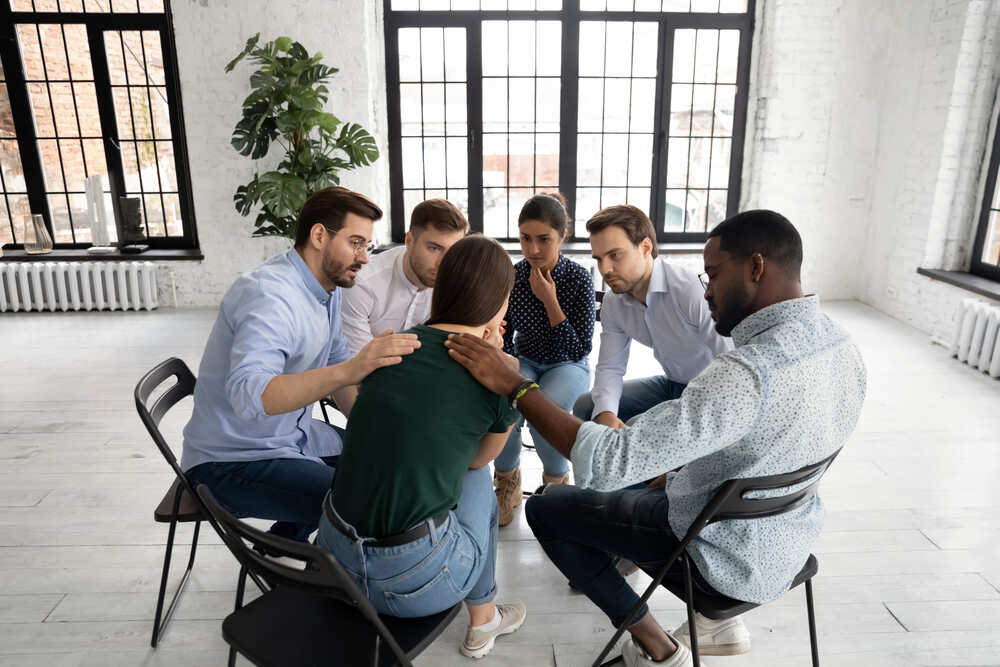 Group therapy at a drug rehab center.